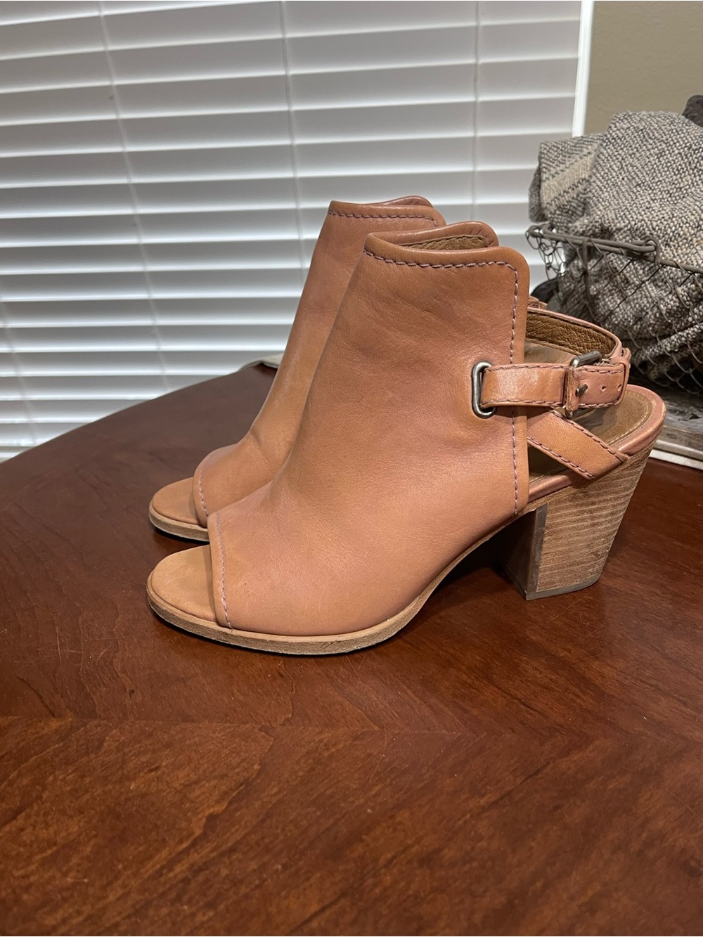 Frye Dani Shield Slingback Peep-Toe Booties Leather Pale Blush